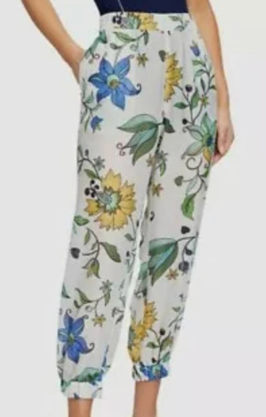 Tory Burch Printed Beach Jogger Floral Pant Size Large EUC